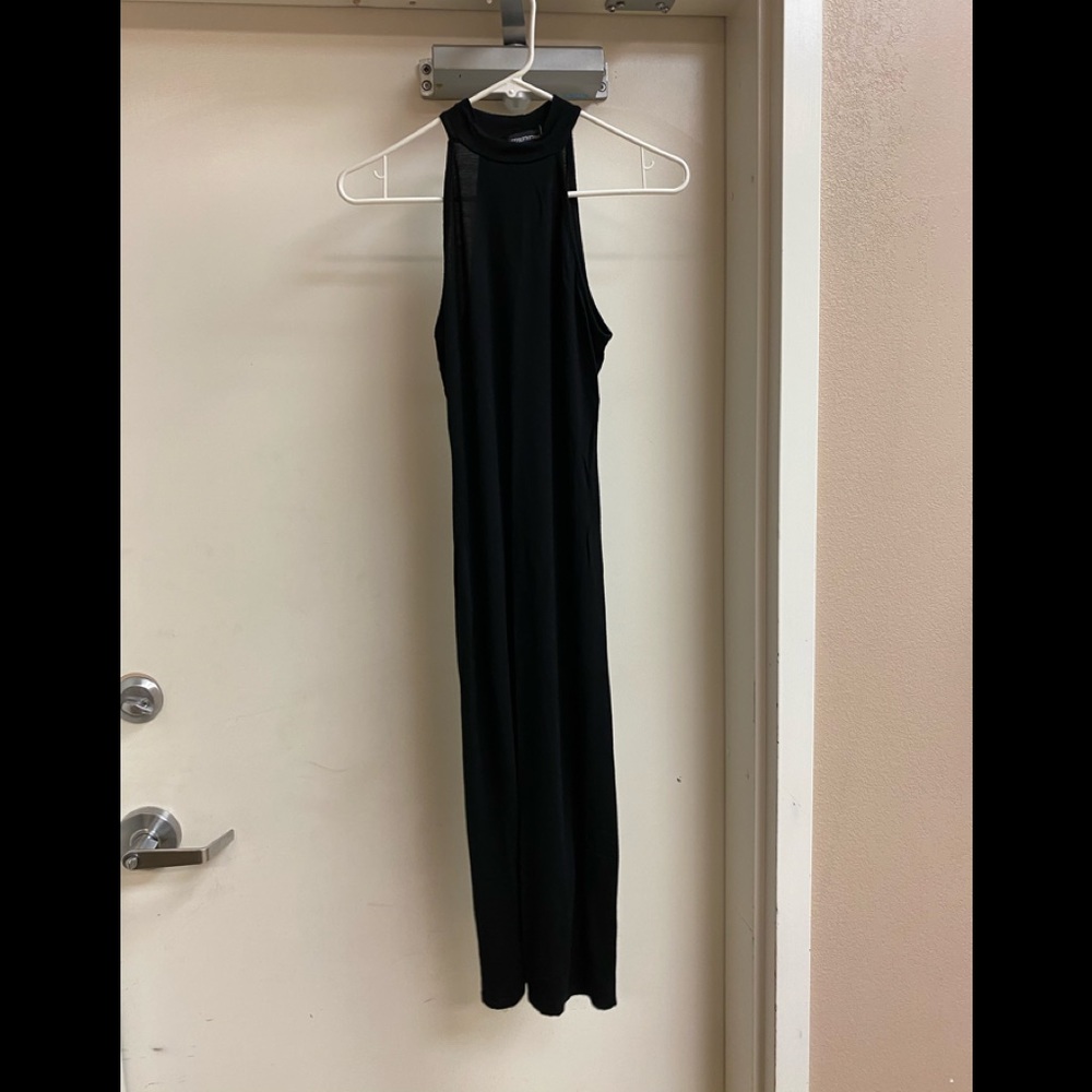 Mock neck black midi dress